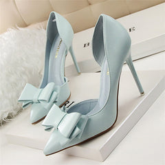 BIGTREE Fashion Delicate Sweet Bowknot High Heel Shoes Side Hollow Pointed Women Pumps Pointed Toe 10.5CM thin Dress Shoes