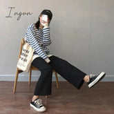 Ingvn - Cusual Pants Women Spring Summer Ankle-length Loose Wide Leg Elastic High Waist Oversize Black Simple Comfortable Elegant Ladies