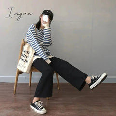 Ingvn - Cusual Pants Women Spring Summer Ankle-length Loose Wide Leg Elastic High Waist Oversize Black Simple Comfortable Elegant Ladies