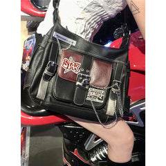 Ingvn Women Y2k Shoulder Bag Fashion Chains Designer Grunge Bags Pu Leather Aesthetic Crossbody Handbags Hiphop Street Style Cool Girl