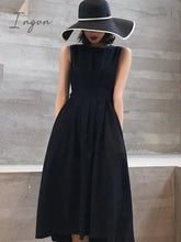 Ingvn - Women White Dress Black Fashion Elegant Party O-neck Sleeveless Vestido Tank Sundress Female spring summer