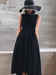 Ingvn - Women White Dress Black Fashion Elegant Party O-neck Sleeveless Vestido Tank Sundress Female spring summer