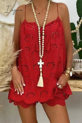 Ingvn - Casual Solid Lace Pocket V Neck Sleeveless Two Pieces
