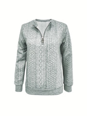 Quarter Zip Pullover Sweatshirt, Casual Long Sleeve Textured Sweatshirt For Fall & Winter, Women's Clothing