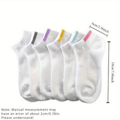 6-Pack Women's Ankle Compression Socks - Solid Color, Knit Fabric, Moisture-Wicking, Breathable - Polyester & Spandex Blend for Active Lifestyle