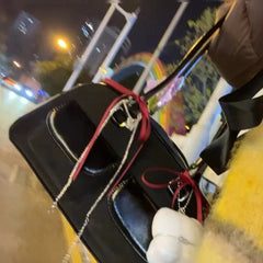 INGVN Korean Fashion Women Shoulder Bag Pure Black Pu Leather Bowling Handbag Casual Luxury Vintage 2024 New Boston Tote Bag