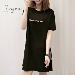 Ingvn - Fashion Trends Plus size Wonderful Day Print Long T shirts Summer Women Loose Slit Femme Tops Cotton Tshirt Short sleeve Ladies t-shirt