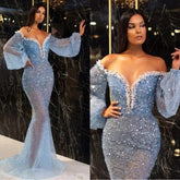 Ingvn - Women Long Dresses Summer Luxury Sexy Bodycon Party Classy Elegant Chic Wedding Elegant Dinner Club Night Blue Sequins Lace