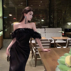 White Formal Dress High-end Luxury Niche French Temperament One Shoulder Dress Women's Autumn Birthday Gift Solid Color Dresses