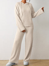 Cozy Womens Two-piece Knit Set - Soft Hoodie with Drawstring & Wide Leg Pants - Effortless Chic Casual Outfit - Comfortable Solid Color Clothing