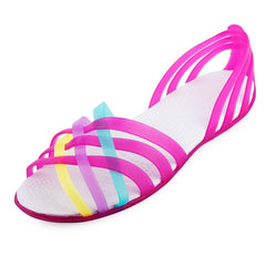 Comemore Women's Sandals Jelly Peep Toe Female Flat Beach Shoes Slip on Slides Casual Ladies Summer Footwear