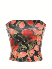 Stretchy Chic Floral Print Tube Top for Women - Backless Design, Polyester & Elastane Blend, Perfect for Spring/Summer/Fall
