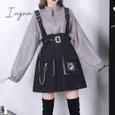 Ingvn - Retro Vintage Women Gothic Girls Punk Mini Dress High Waist Long Sleeve Hat Collar Sexy Gry Black Lolita Plus Size Jurken