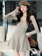 Autumn Solid Knitted Dresses for Women Elegant Fashion V-Neck Slim Evening Party Mini Dress Female A-Line Casual Vestidos Mujer