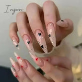 24Pcs False Nails With Glue Almond Pink Butterfly Design Detachable Rhinestones Acrylic Fake Nails long stiletto Press On Nails