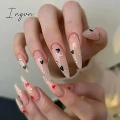 24Pcs False Nails With Glue Almond Pink Butterfly Design Detachable Rhinestones Acrylic Fake Nails long stiletto Press On Nails