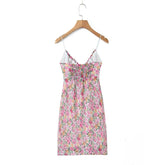 New Women Lace Spliced Floral Print Spaghetti Strap Sexy Dress Sleeveless V Neck Female Holiday Summer Dress Short