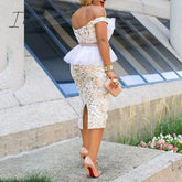 Ingvn - Evening Party Date Women White See Through Hollow Out Floral Lace Bodycon Dress Office Lady Spring Summer Work Basic Dresses