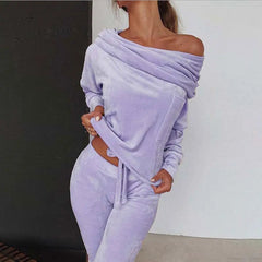 Ingvn - Autumn Velour Lounge Set Women Two Piece Sets Velvet Velour Tracksuit Ladies Sweatsuit 2 Piece Outfits For Women