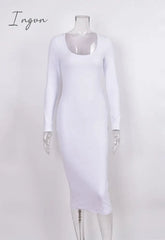 Ingvn - Summer New Personality Fashion Casual Commuting Women's Wear Round Low Collar Long Corset and Knee White Dress