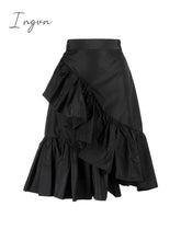Ingvn - Elegant Women Long Skirt Spring Summer Fashion All-Match High Waist Folds Fishtail Ladies Casual Street Ruffles Party Maxi Jupes