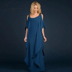 Ingvn - Latest Elegant Sleeveless Mother of the Bride Dresses Jewel Neck Cowl Back Tiered Wedding Party Gowns Floor Length On Sale
