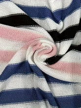 Striped Crew Neck Knit Sweater, Casual Short Sleeve Lightweight Sweater For Spring & Summer, Women's Clothing