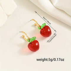 Elegant & Cute Apple Drop Earrings for Women - Chic Resin Dangle Jewelry, Perfect for Casual Attire