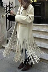 Ingvn - British Style Elegant Solid Tassel Turn-back Collar Outerwear