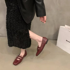 Double Bowknot Women Mary Jane Shoes New Spring Summer Square Toe Dress Flat Shoe Ladies Red Soft Sole Laofers Shoe Zapatos