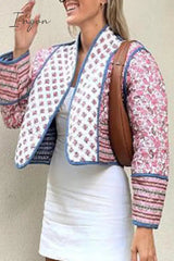 Ingvn - Sweet British Style Print Patchwork Cardigan Collar Outerwear