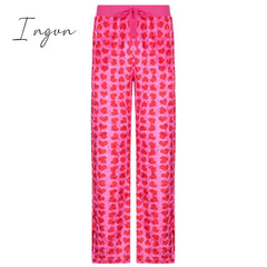 Ingvn - Y2K Pink Pants Heart Printed Sweet Trousers Vintage Aesthetic Party Pants Pockets Joggers Festival Outfits Women New