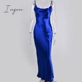 Ingvn - Summer Dresses For Women Sexy Spaghetti Strap Backless Summer Dress Women Satin Lace Up Trumpet Long Dress Elegant Bodycon Party Dresses