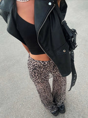 Mesh Leopard Print Trousers Woman Fashion High Waist Print Wide Leg Pants Female Elegant Printed Long Pants Bottoms
