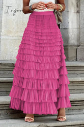 Ingvn - Celebrities Elegant Solid Mesh High Waist Type A Solid Color Bottoms