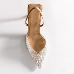 Women's Pointed Head High Heeled Sandals Summer Sexy Woman Shoes Fashion Pearl Decoration Slingback Woman Pumps