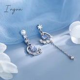 Korean New Light Luxury Zircon Moon Star Asymmetric Stud Earrings For Women Crystal Cloud Pearl Earring Girl Jewelry Gifts