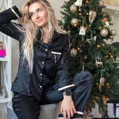 Ingvn - 2 Pieces Set Summer Pajamas for Women V Long Satin Silk Sleepwear Ladies Luxury Pyjamas Home Wear Pjs Loungewear