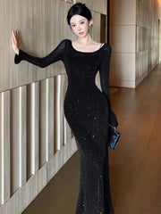 Women's Dress Suits Slash Neck Off Shoulder Spaghetti Straps Party Dresses + Long Sleeve Bright Silk Mesh Smock Two Pieces Set