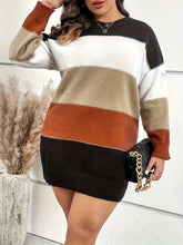 Stylish Plus Size Color Block Crew Neck Sweater Dress - Plus Size Sweater Dresses for Women - Long Sleeve, Casual, Soft, and Cozy Winter Outfit for Curvy Ladies
