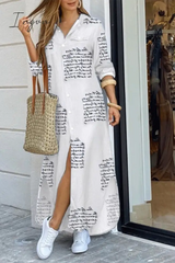 Ingvn - Casual Print Patchwork Turndown Collar Shirt Dress Dresses