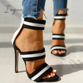 Ingvn - Stripes Open Toe Thin Heels
