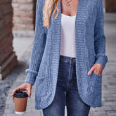 Cozy Rib Knit Cardigan for Women - Soft & Stylish Solid Open Front Sweater with Pockets - Casual Long Sleeve Fashion Clothing