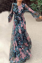 Ingvn - Elegant Floral Patchwork O Neck Printed Dress Dresses