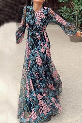 Ingvn - Elegant Floral Patchwork O Neck Printed Dress Dresses