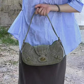Ingvn - Y2k Vintage Shoulder Bag American Street Style Rivets Green Canvas Handbag Gothic Punk Biker Cool Designers Underarm Bag