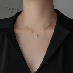 New Trendy Simple Bling Zircon Pendant Necklace for Women Exquisite Stainless Steel Chain Sweet Elegant Party Jewelry Gifts