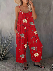 Floral Print Cami Jumpsuit, Casual Sleeveless Jumpsuit With Pockets For Spring & Summer, Women's Clothing