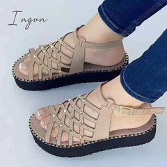 Ingvn - Fashion 2024 Summer Platform Sandals Women Casual Rubber Sole Non-slip Women Shoes Comfortable Peep Toe Rivet Beach Sandals