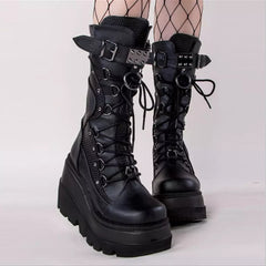 Women High Boots Cosplay Mid-calf Boots High Platform Wedges Boots Autumn Winter New Designer Gothic Shoes for Women Botas